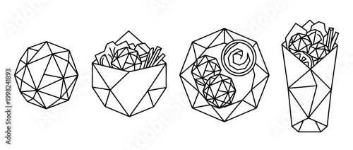falafel , Geometric Origami line art vector set