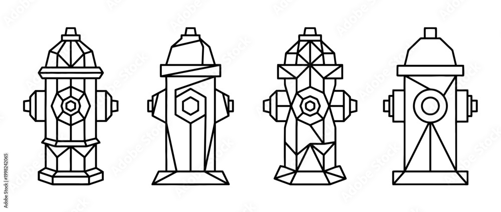 Naklejka premium fire hydrant , Geometric Origami line art vector set