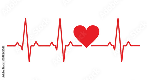 Vital signs monitor graphic showing a healthy red heartbeat and symbolic heart vector illustration.