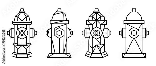 fire hydrant , Geometric Origami line art vector set