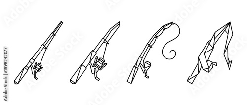 fishing rod , Geometric Origami line art vector set