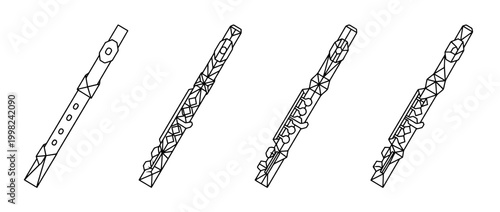 flute , Geometric Origami line art vector set