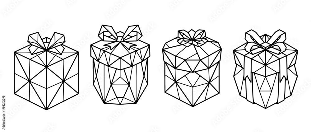Fototapeta premium gift box , Geometric Origami line art vector set