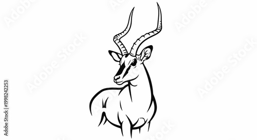 Stylized black and white line art of a gazelle with elegant, spiraling horns