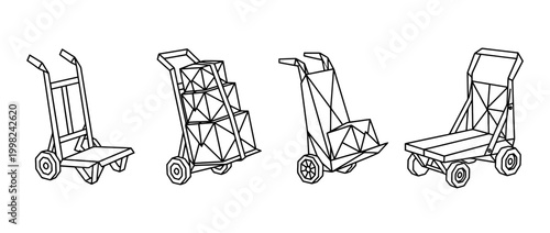 hand truck , Geometric Origami line art vector set