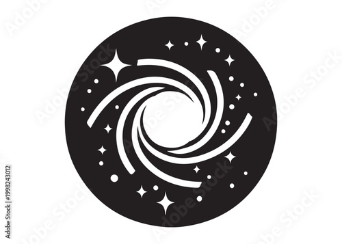 galaxy logo silhouette vector, sparkling galaxy logo silhouette vector illustration, celestial swirl logo silhouette, astronomical sparkle logo silhouette design on white background 