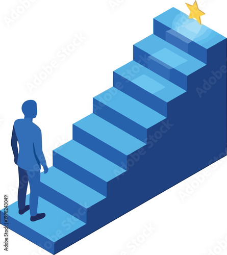 Ascending to Success: An illustration captures an individual on the path to their ambitions, ascending a staircase towards a shining star.  A visual metaphor of striving for greatness.