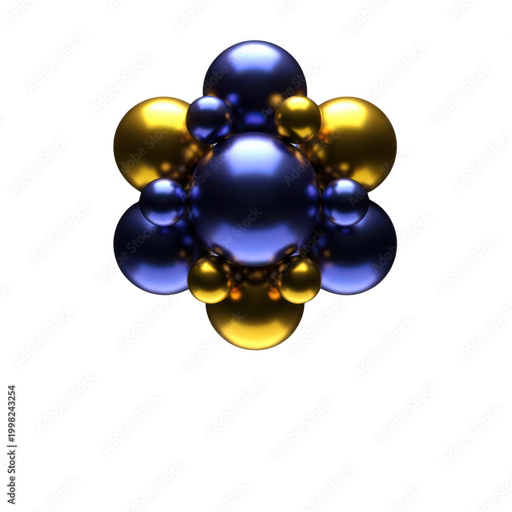 Fototapeta premium 3d rendered blue and gold metallic molecular structure isolated on transparent background