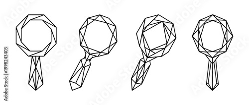 magnifying glass , Geometric Origami line art vector set