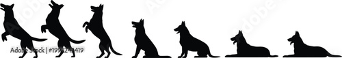 Collection of Dog Silhouettes in Various Poses on White Background canine animal