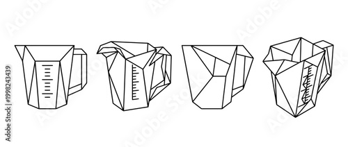 measuring cup , Geometric Origami line art vector set