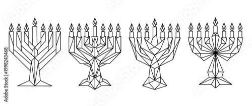 menorah , Geometric Origami line art vector set