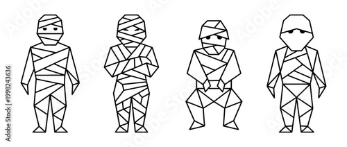mummy , Geometric Origami line art vector set