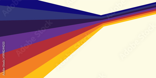 Abstract colorful 70s background vector. Vintage retro wallpaper with rainbow stripes and wavy lines. A 1970 color illustration suitable for posters, banners, decorative items and wall art.