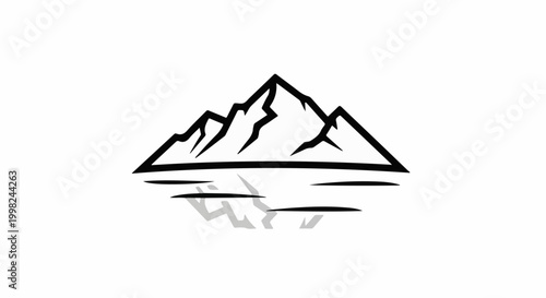 Stylized mountain peak reflecting in calm water with a faint shadow