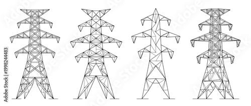 power grid tower , Geometric Origami line art vector set