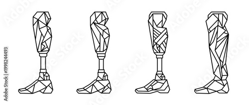 prosthetic leg , Geometric Origami line art vector set