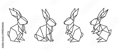 rabbit , Geometric Origami line art vector set