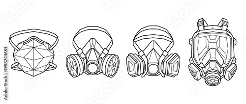 respirator , Geometric Origami line art vector set