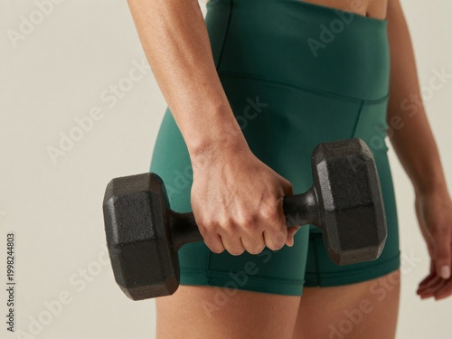 Person Holding Dumbbell in Workout Clothes