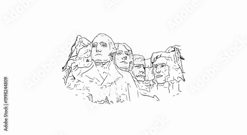 Stylized line art of a presidential monument carved into a mountain