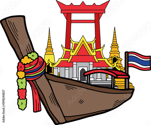 Longtail boat Thai temple, and the Giant Swing