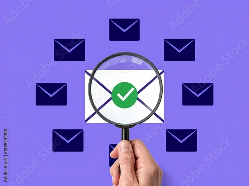 Verified Email Under Magnifying Glass on Purple Background