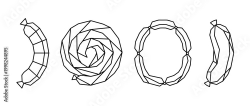 sausage , Geometric Origami line art vector set