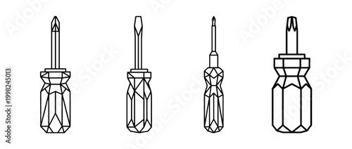 screwdriver , Geometric Origami line art vector set