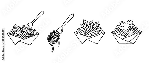 spaghetti , Geometric Origami line art vector set