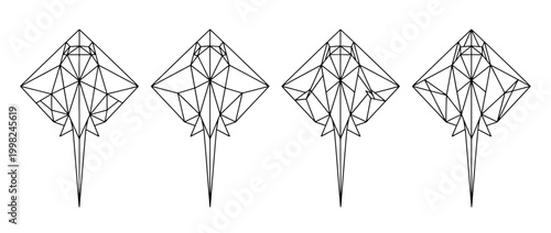 stingray , Geometric Origami line art vector set