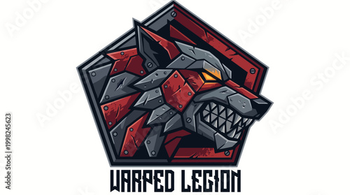 Esports Team Emblem A Fierce Mechanical Wolf Head, Geometric Polygon Design, and Bold Typography for Gaming