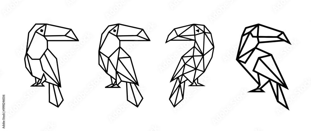 Fototapeta premium toucan , Geometric Origami line art vector set