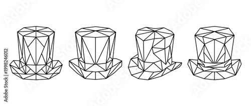 top hat , Geometric Origami line art vector set