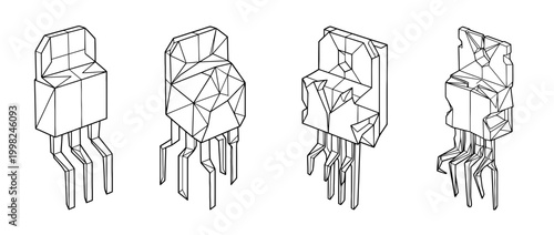 transistor , Geometric Origami line art vector set