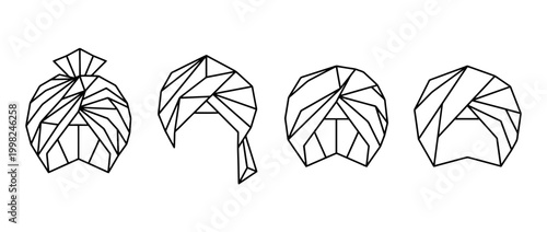 turban , Geometric Origami line art vector set