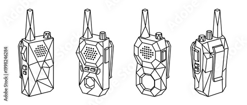 walkie talkie , Geometric Origami line art vector set