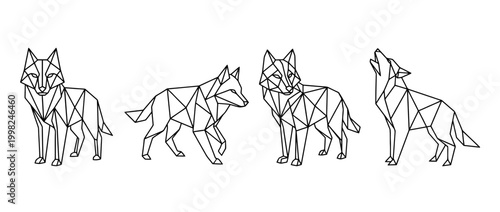 wolf , Geometric Origami line art vector set
