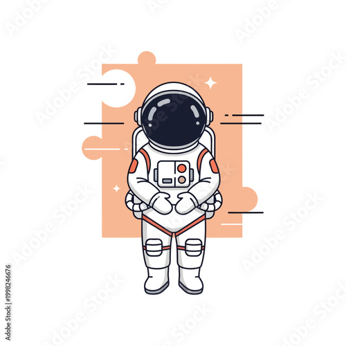 Astronaut in white spacesuit standing.