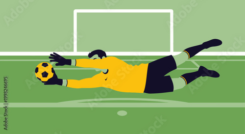Goalkeeper diving to catch football during intense match