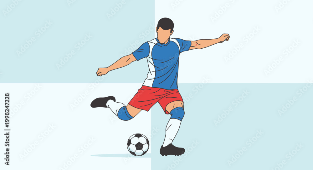 Obraz premium Man playing football with ball on field in action pose