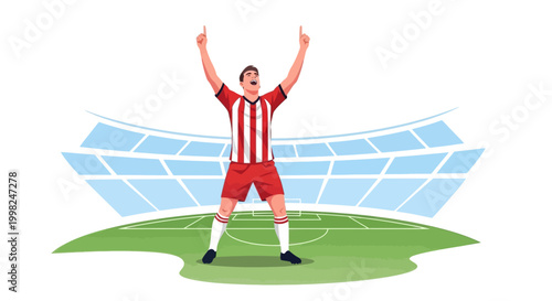 Exuberant football player celebrates victory on stadium field with fans