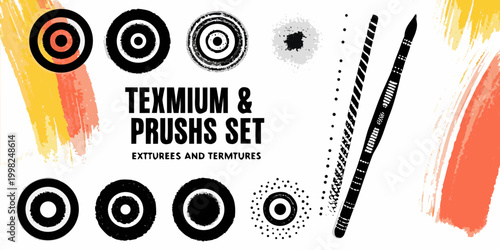 Brush set illustration with various textures and circular targets