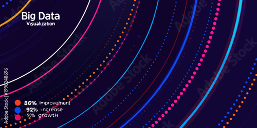 Abstract data visualization with flowing lines and colorful dots