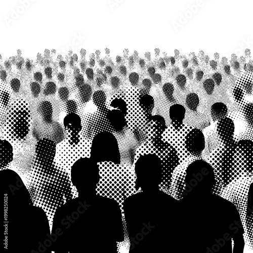 Crowd Silhouette Halftone Effect - Abstract Group of People Background