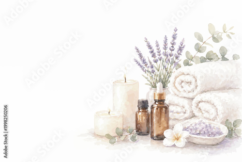 Minimalist Wellness & Self Care Watercolor Collection – Relaxing Lifestyle Illustration with Copy Space