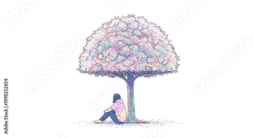 Woman Sitting Under a Tree Alone.