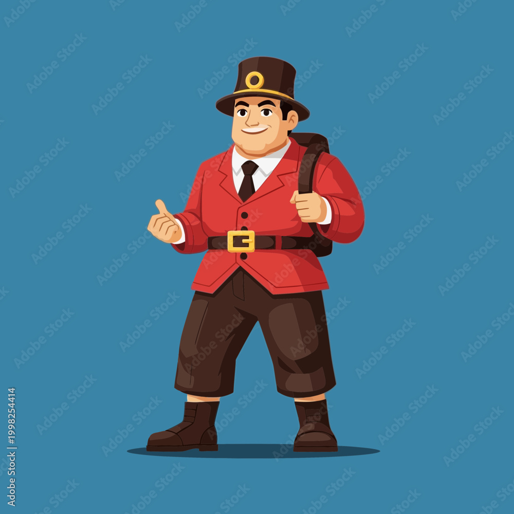 Obraz premium Cartoon character in red uniform standing.