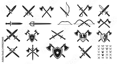 Medieval Swords Shields and Axes Icons.