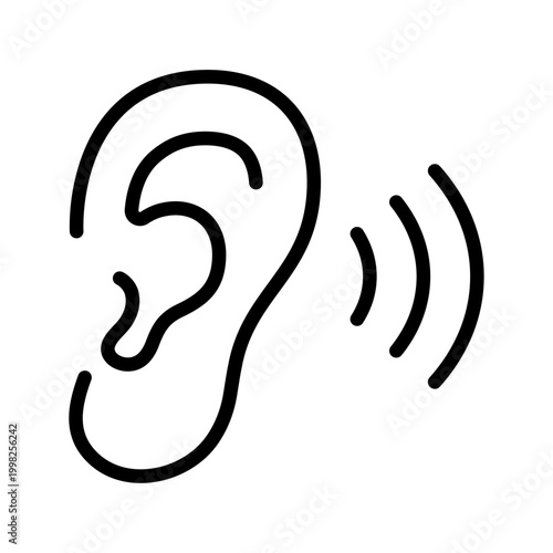 Ear Icon with Sound Waves | Human Ear Listening Symbol | Audio Perception Line Art | Hearing Sense Outline Icon | Sound Awareness Vector Graphic